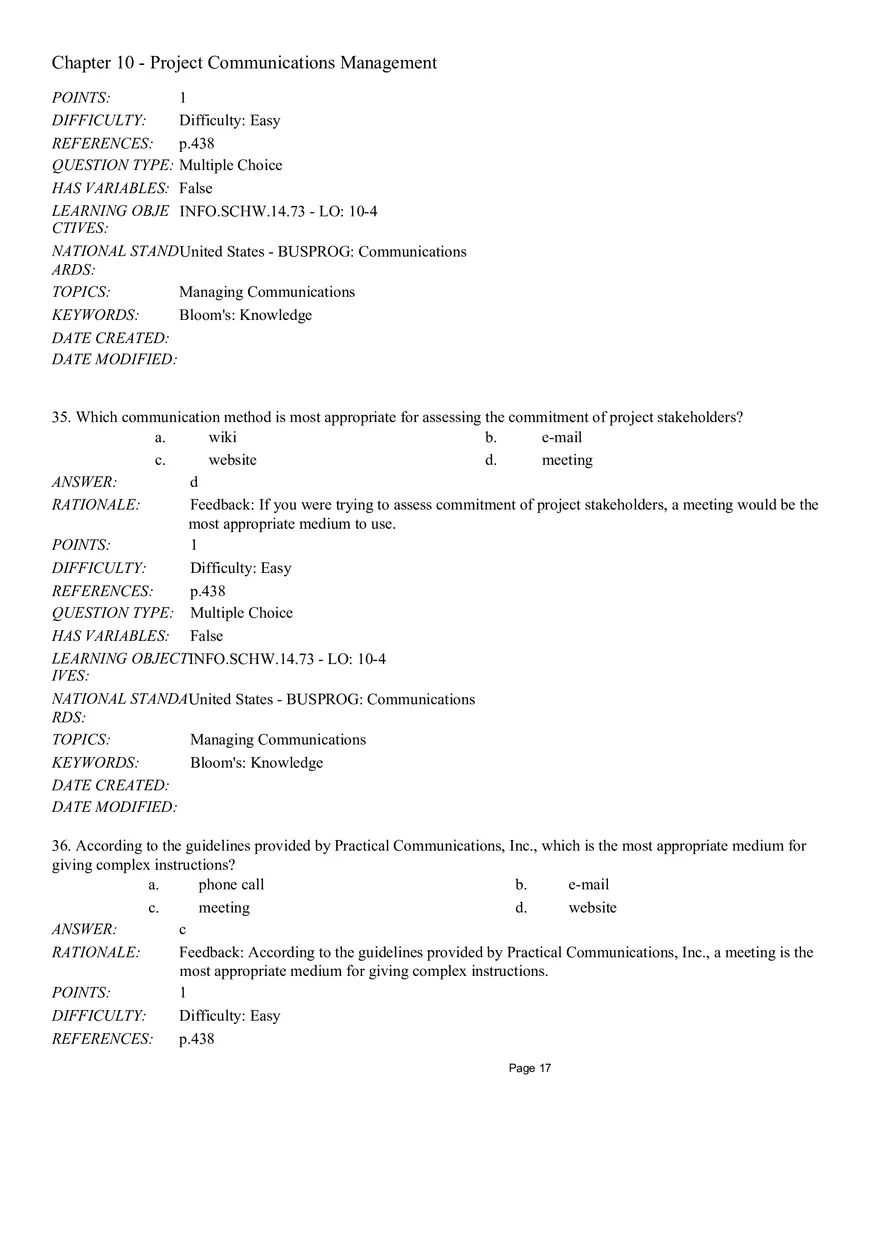 Chapter 10 - Project Communications Management Multiple Choice - Page 23