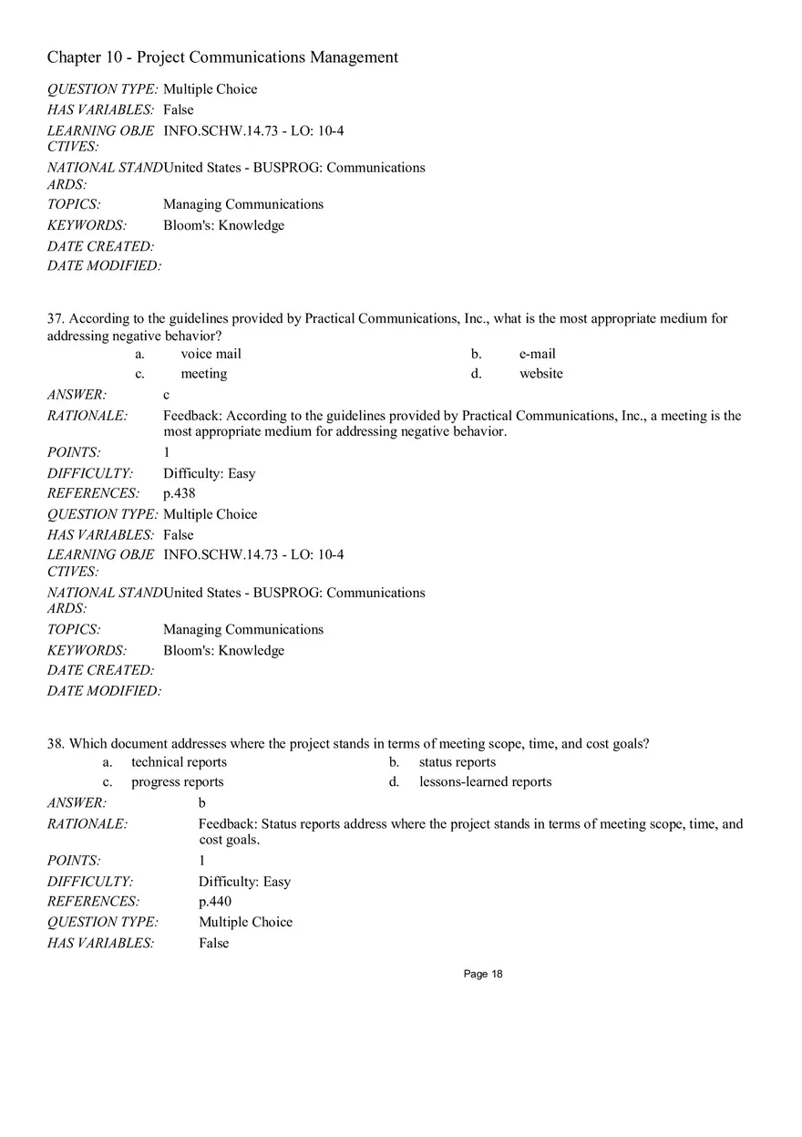 Chapter 10 - Project Communications Management Multiple Choice - Page 24