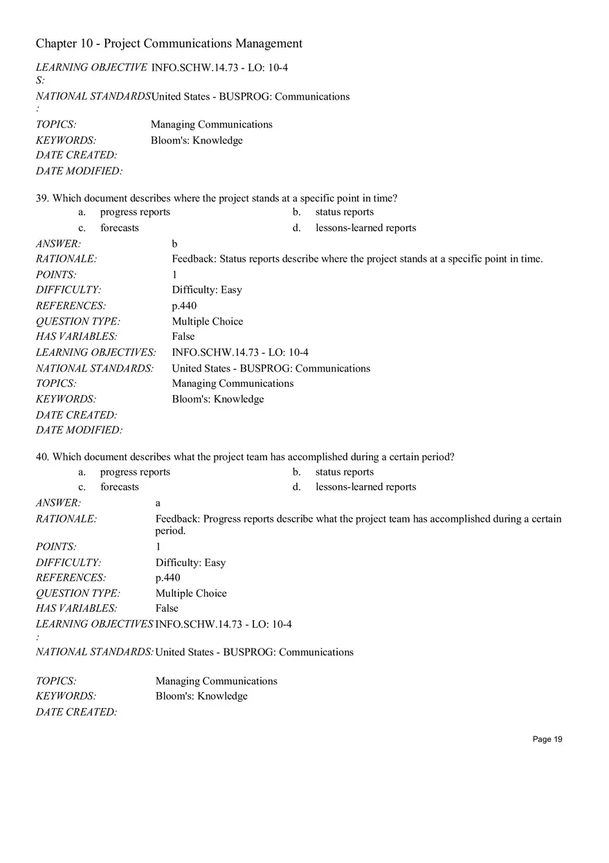 Chapter 10 - Project Communications Management Multiple Choice - Page 25