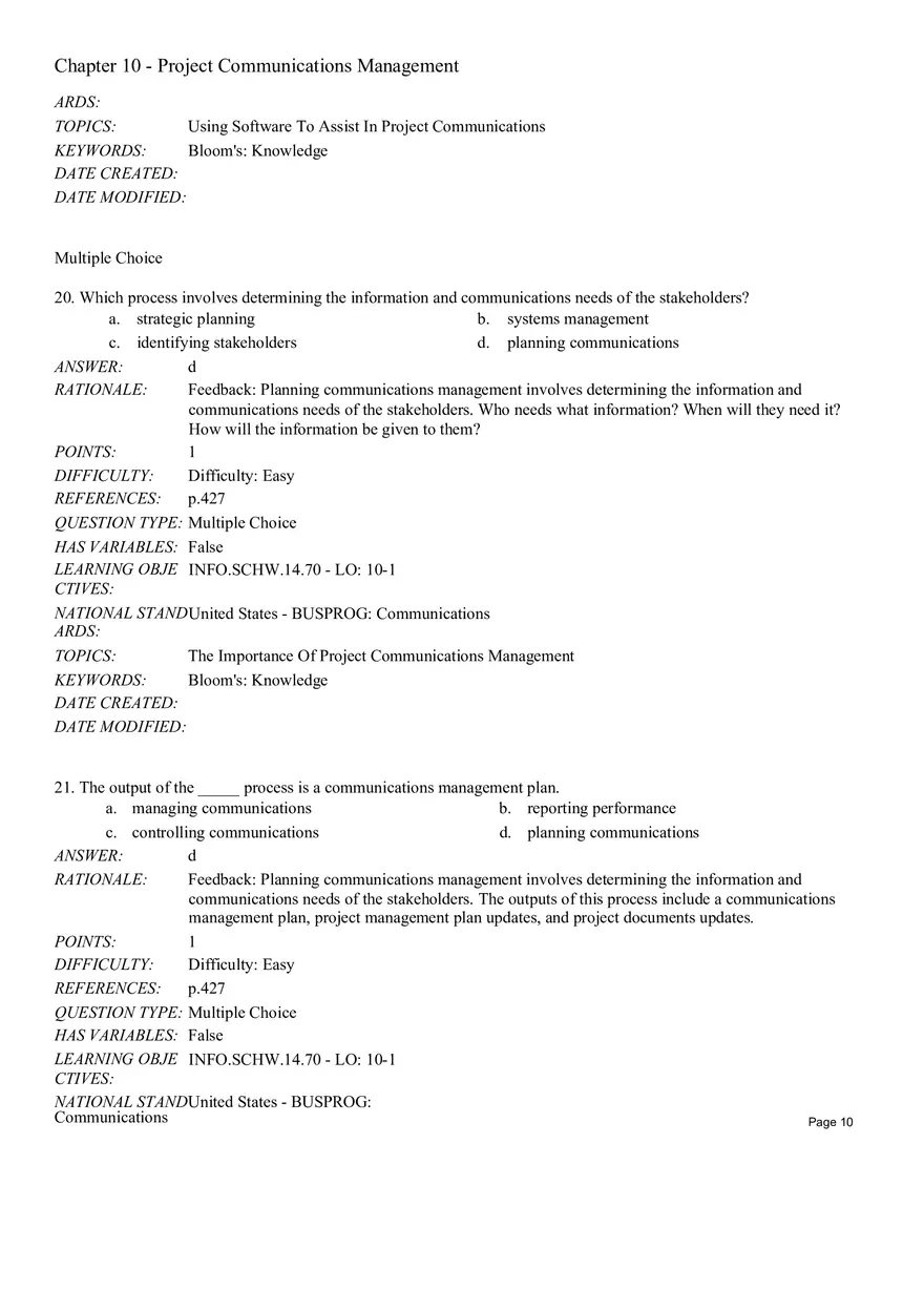 Chapter 10 - Project Communications Management Multiple Choice - Page 1