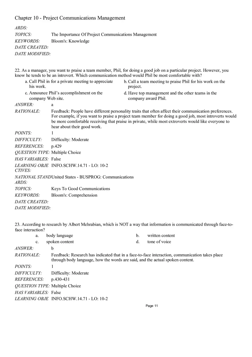 Chapter 10 - Project Communications Management Multiple Choice - Page 2