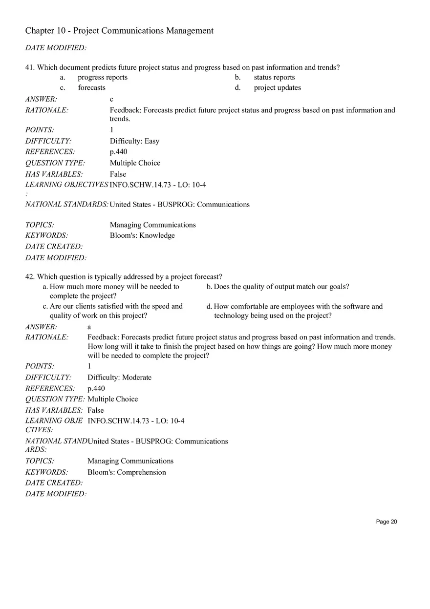 Chapter 10 - Project Communications Management Multiple Choice - Page 3