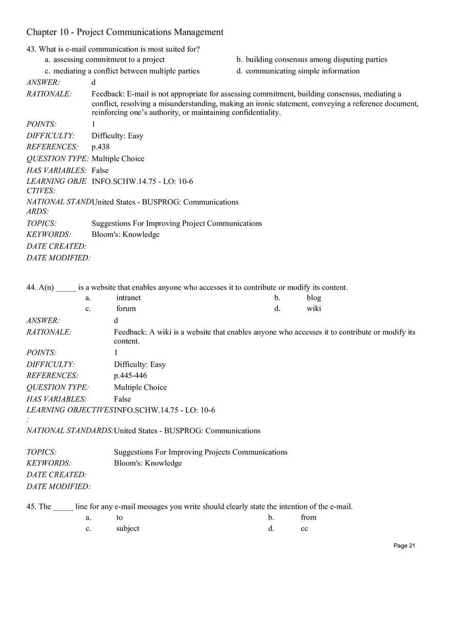 Chapter 10 - Project Communications Management Multiple Choice - Page 4