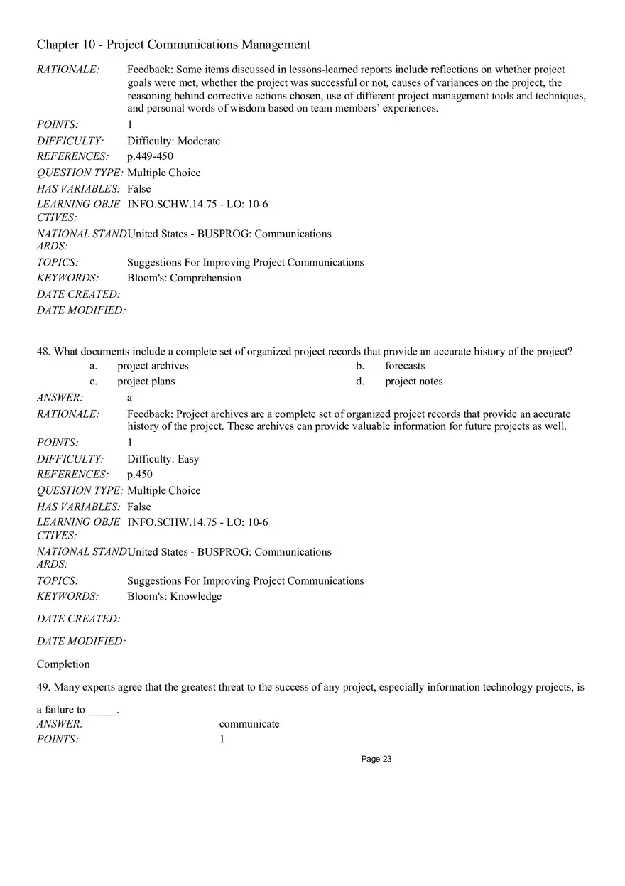 Chapter 10 - Project Communications Management Multiple Choice - Page 6