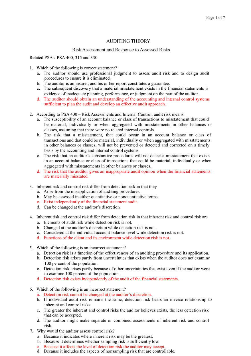 Risk Assessment and Response to Assessed Risks - Page 1
