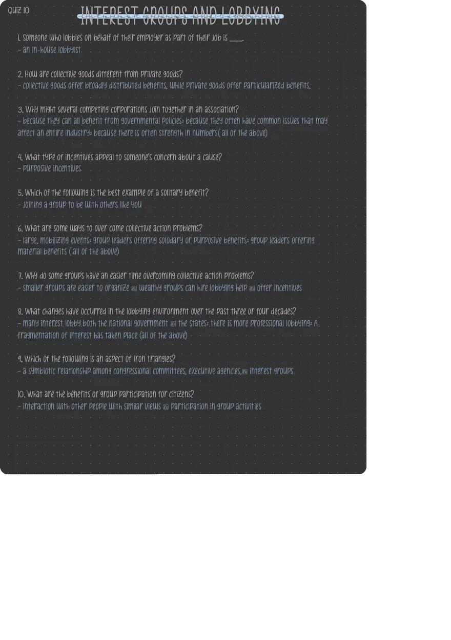 Quiz 10 Interest Groups and Lobbying - Page 1