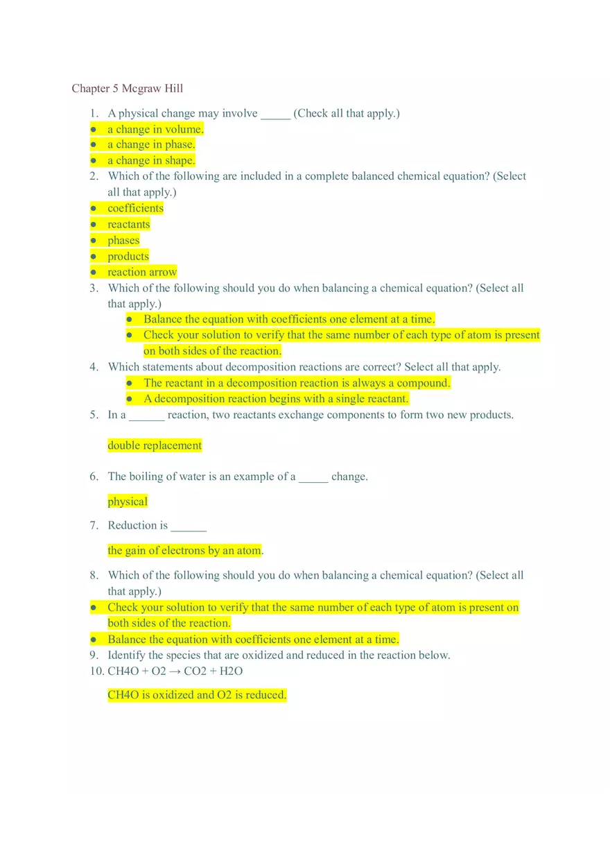 Which Statement Correctly Describes the Actual Yield and the Theoretical Yield of a Reaction - Page 1