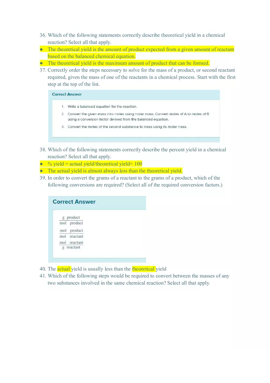 Which Statement Correctly Describes the Actual Yield and the Theoretical Yield of a Reaction - Page 5