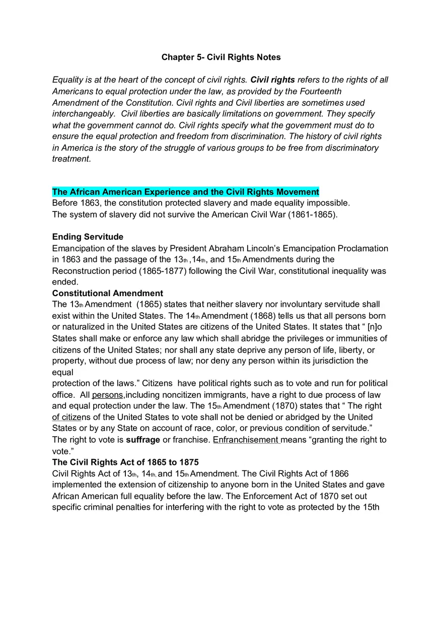 Chapter 5 Civil Rights Notes - Page 1