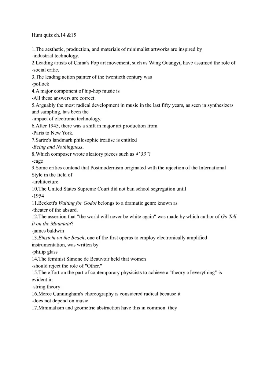Hum Quiz Ch.14 &15 - Page 1