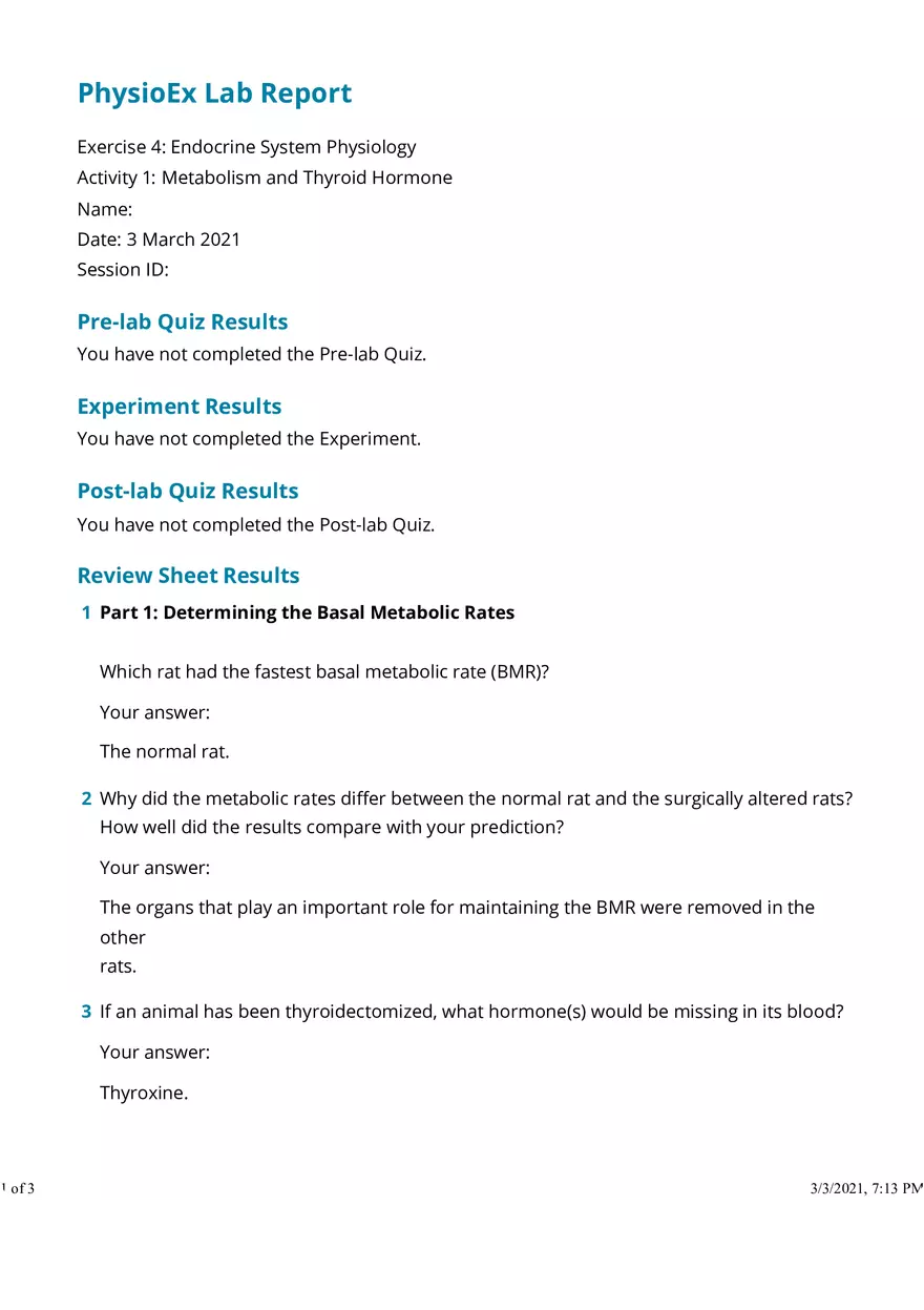 Activity 1 Metabolism and Thyroid Hormone - Page 1