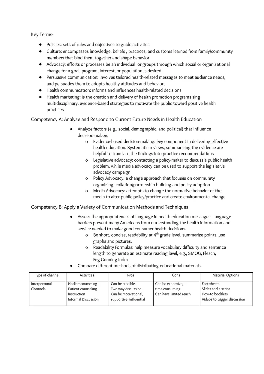 Area of Responsibility VII Communicate and Advocate for Health and Health Education - Page 2