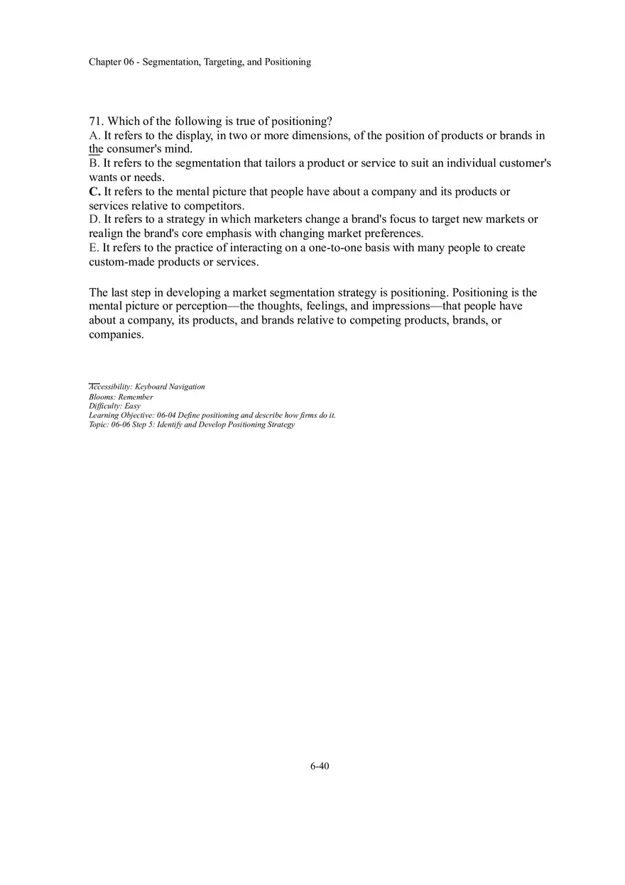 Segmentation, Targeting, and Positioning Multiple Choice  Part 4 - Page 7