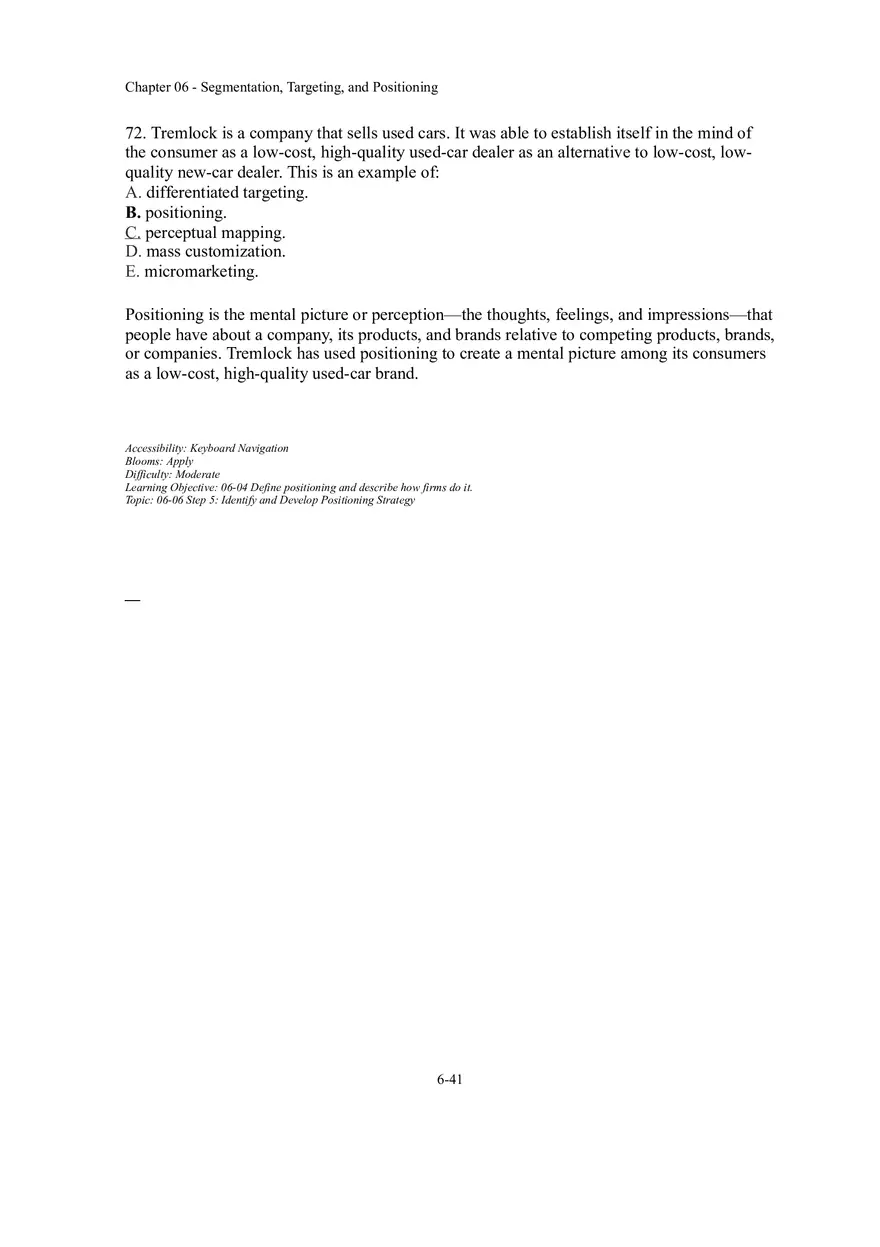 Segmentation, Targeting, and Positioning Multiple Choice  Part 4 - Page 8