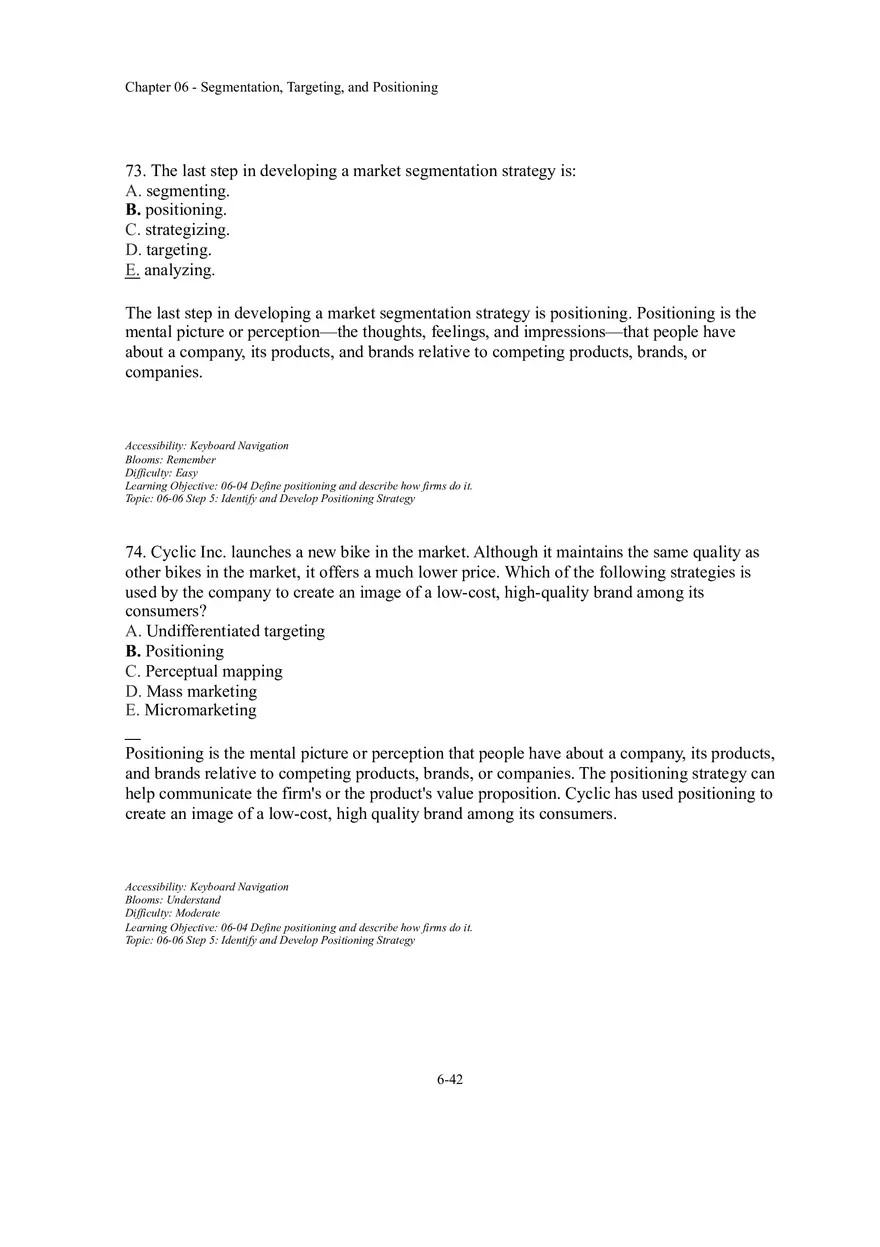 Segmentation, Targeting, and Positioning Multiple Choice  Part 4 - Page 9