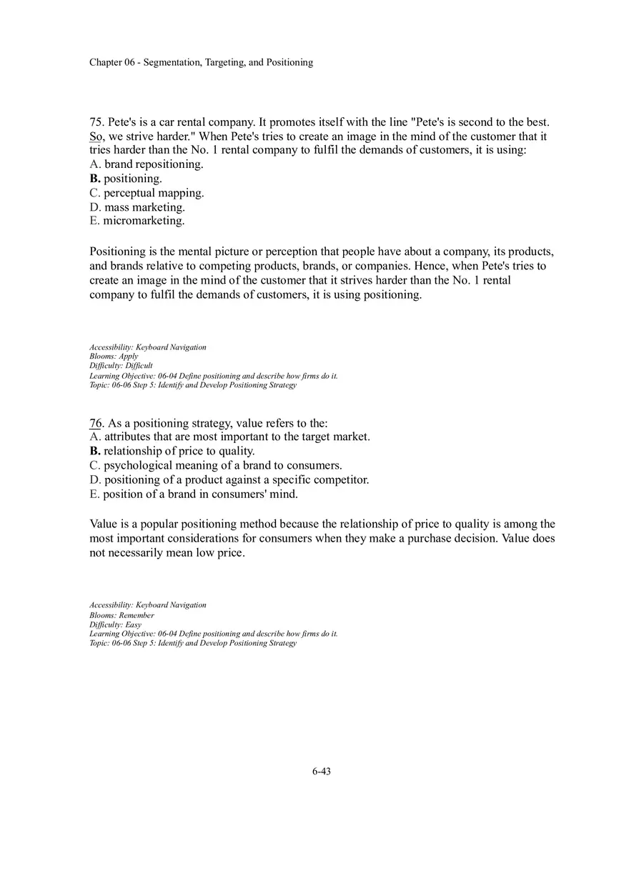 Segmentation, Targeting, and Positioning Multiple Choice  Part 4 - Page 10