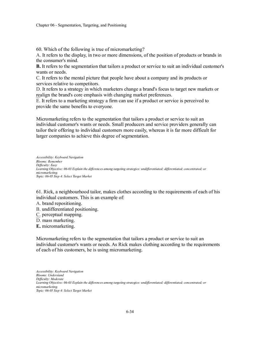 Segmentation, Targeting, and Positioning Multiple Choice  Part 4 - Page 1