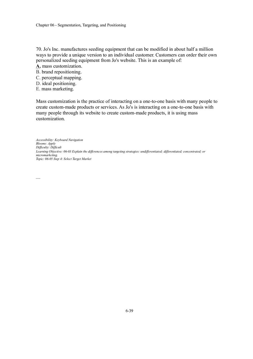 Segmentation, Targeting, and Positioning Multiple Choice  Part 4 - Page 6