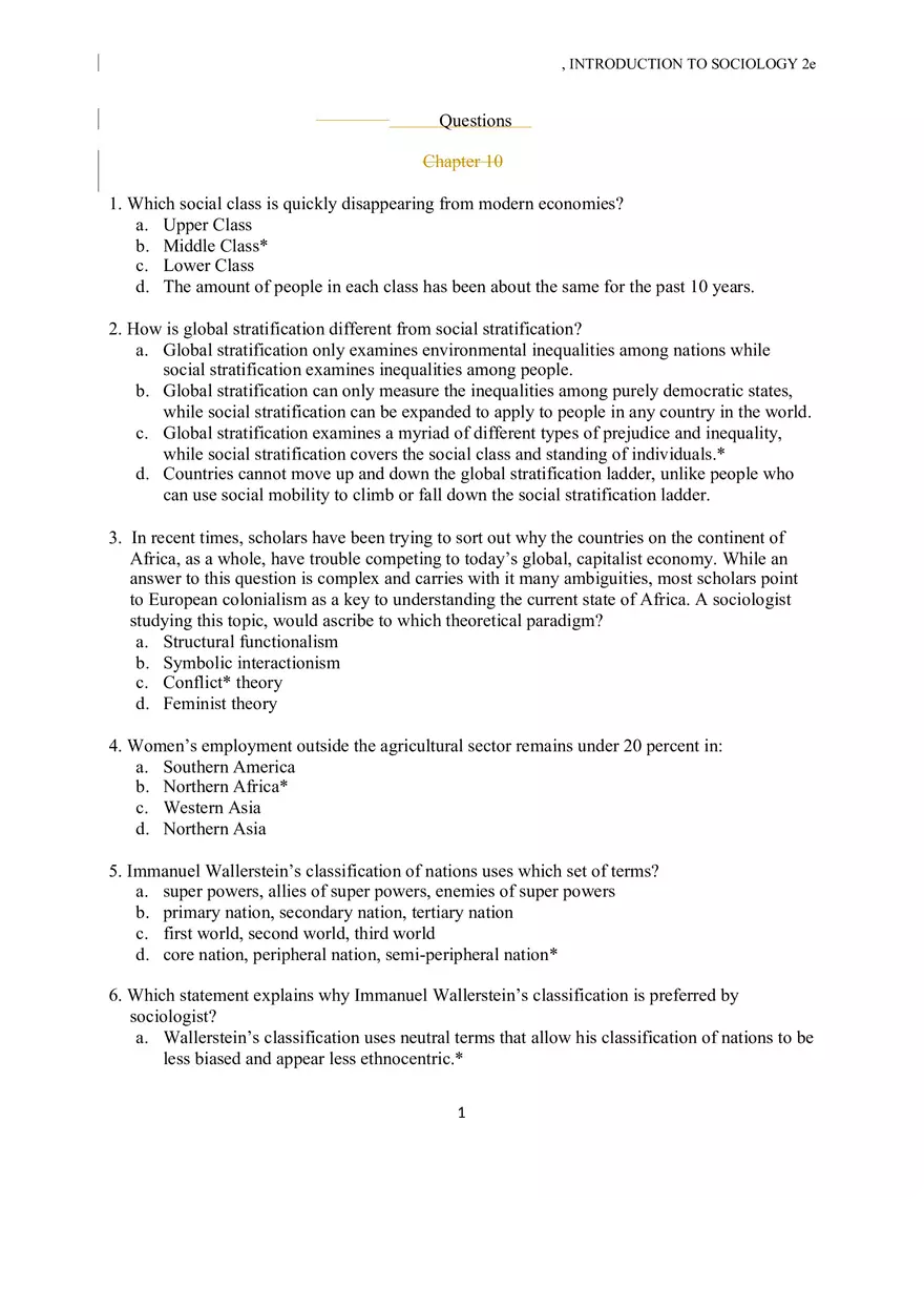 Sociology Chapter 10 Practice - Page 1