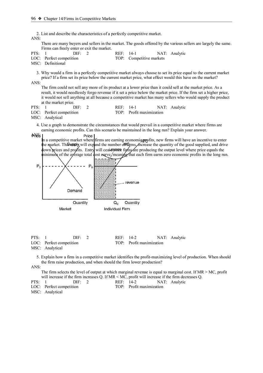 Chapter 14 Firms in Competitive Markets Multiple Choice Short Answer - Page 2