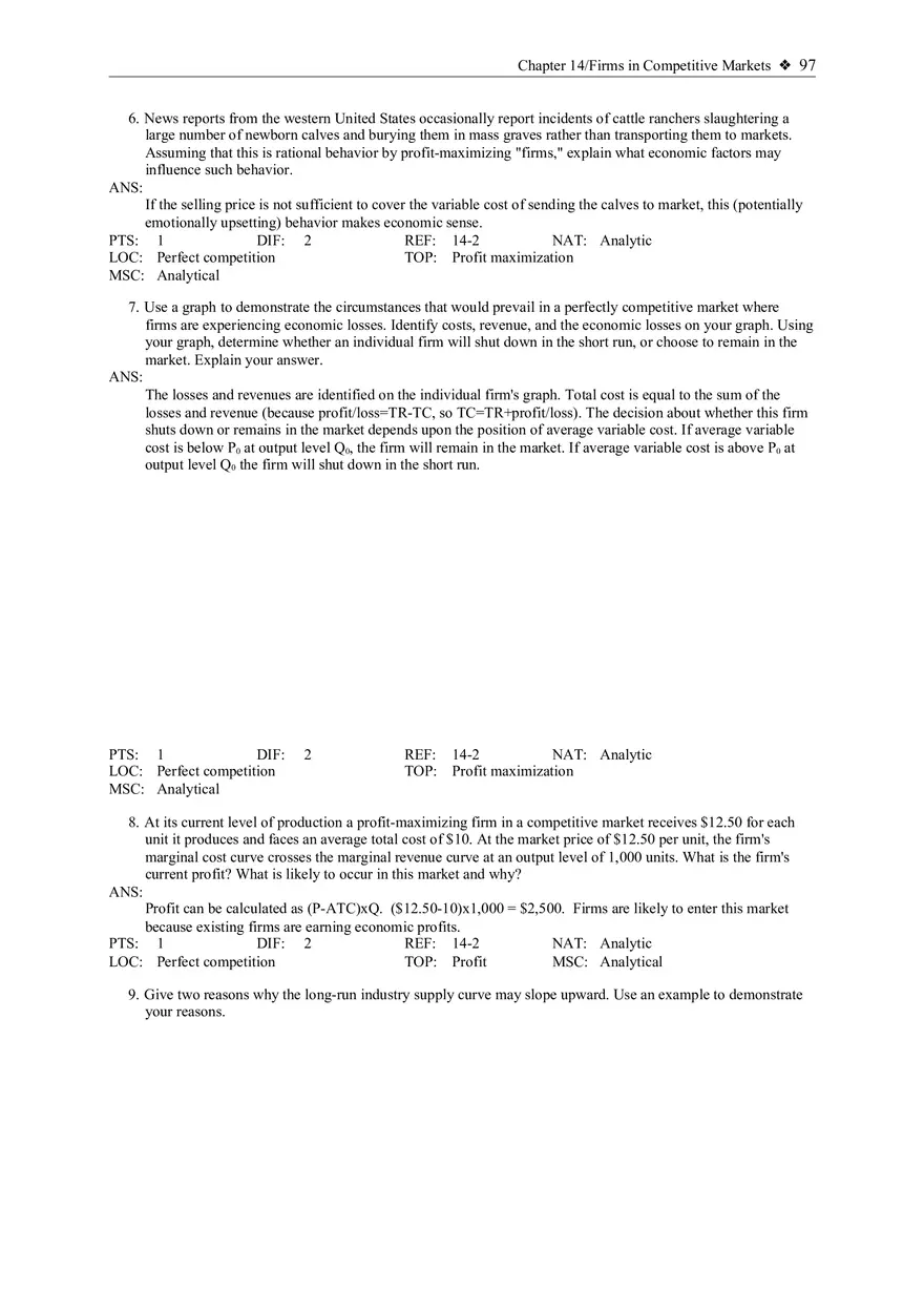 Chapter 14 Firms in Competitive Markets Multiple Choice Short Answer - Page 3
