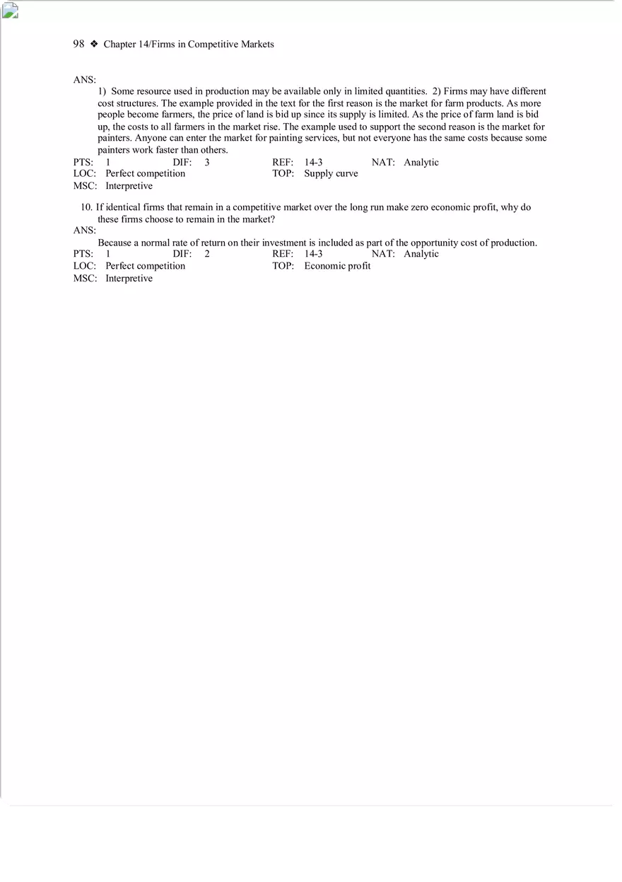 Chapter 14 Firms in Competitive Markets Multiple Choice Short Answer - Page 4