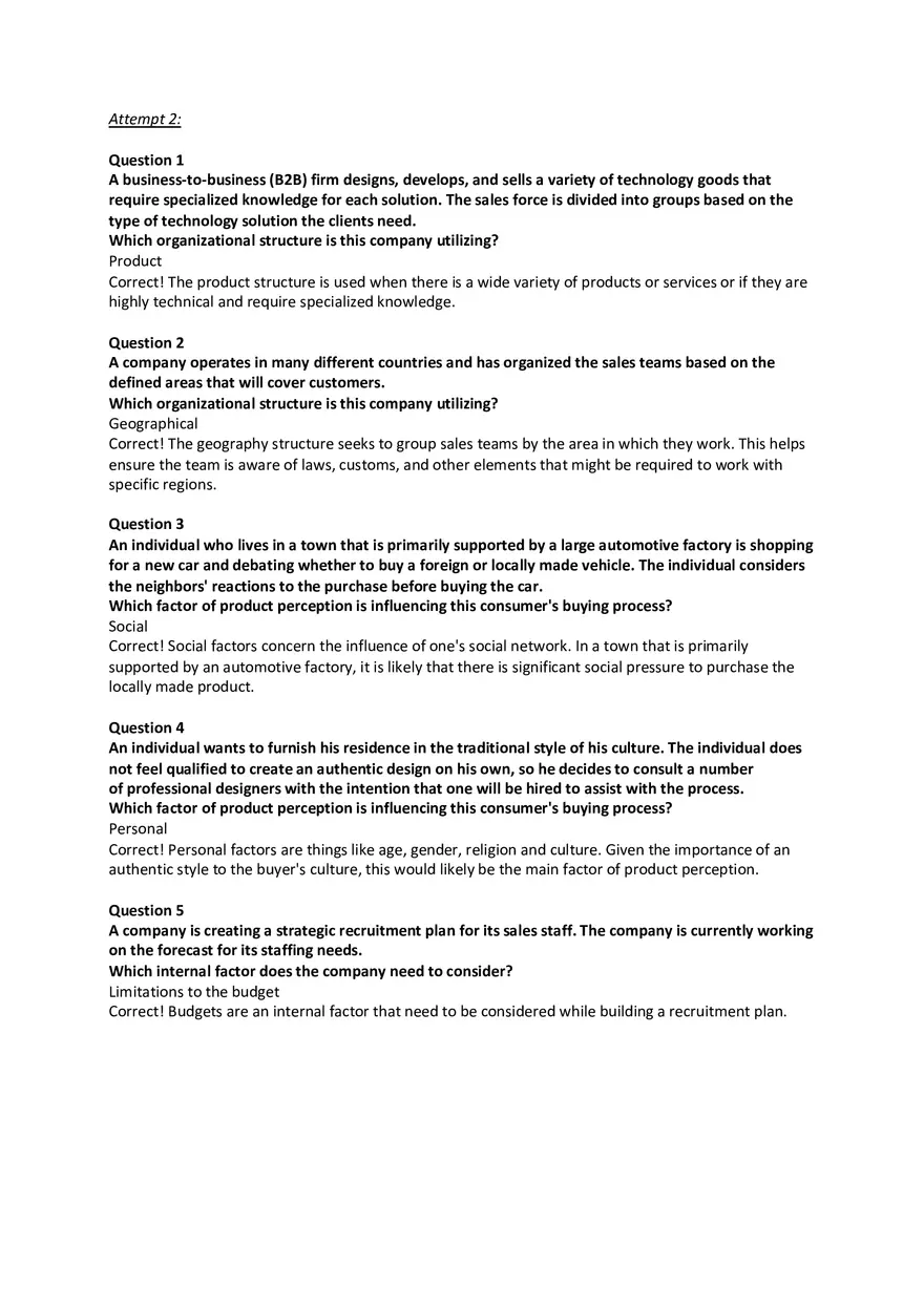 Unit 5 Organizing a Sales Force Test - Page 3