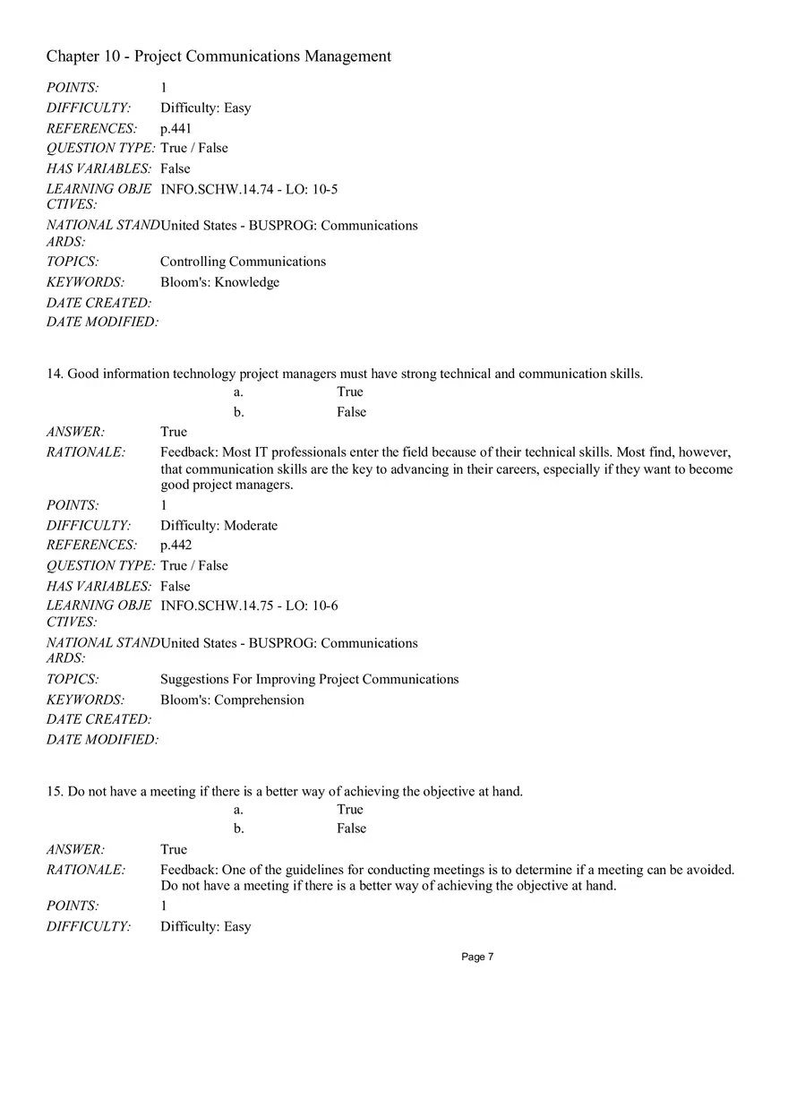 Chapter 10 - Project Communications Management True False - Page 7
