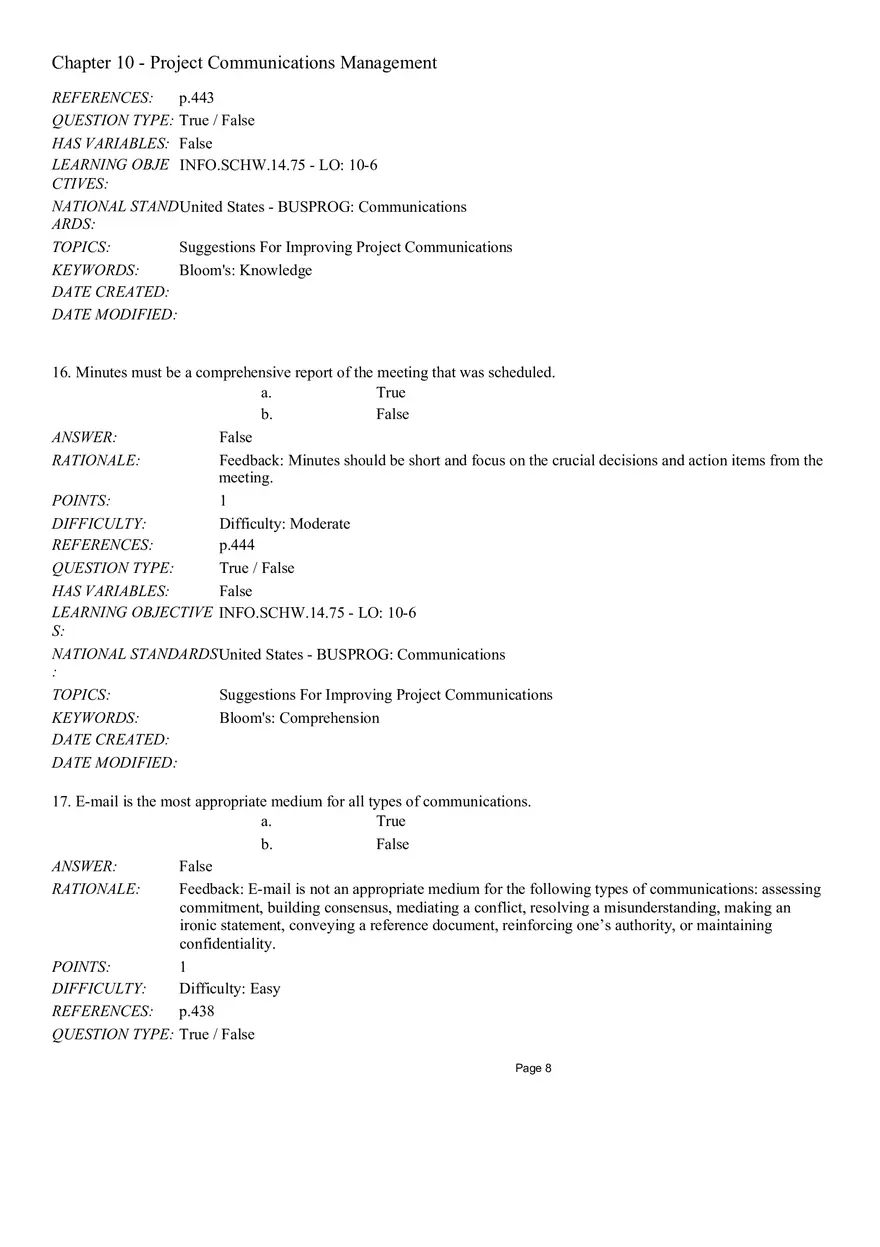 Chapter 10 - Project Communications Management True False - Page 8