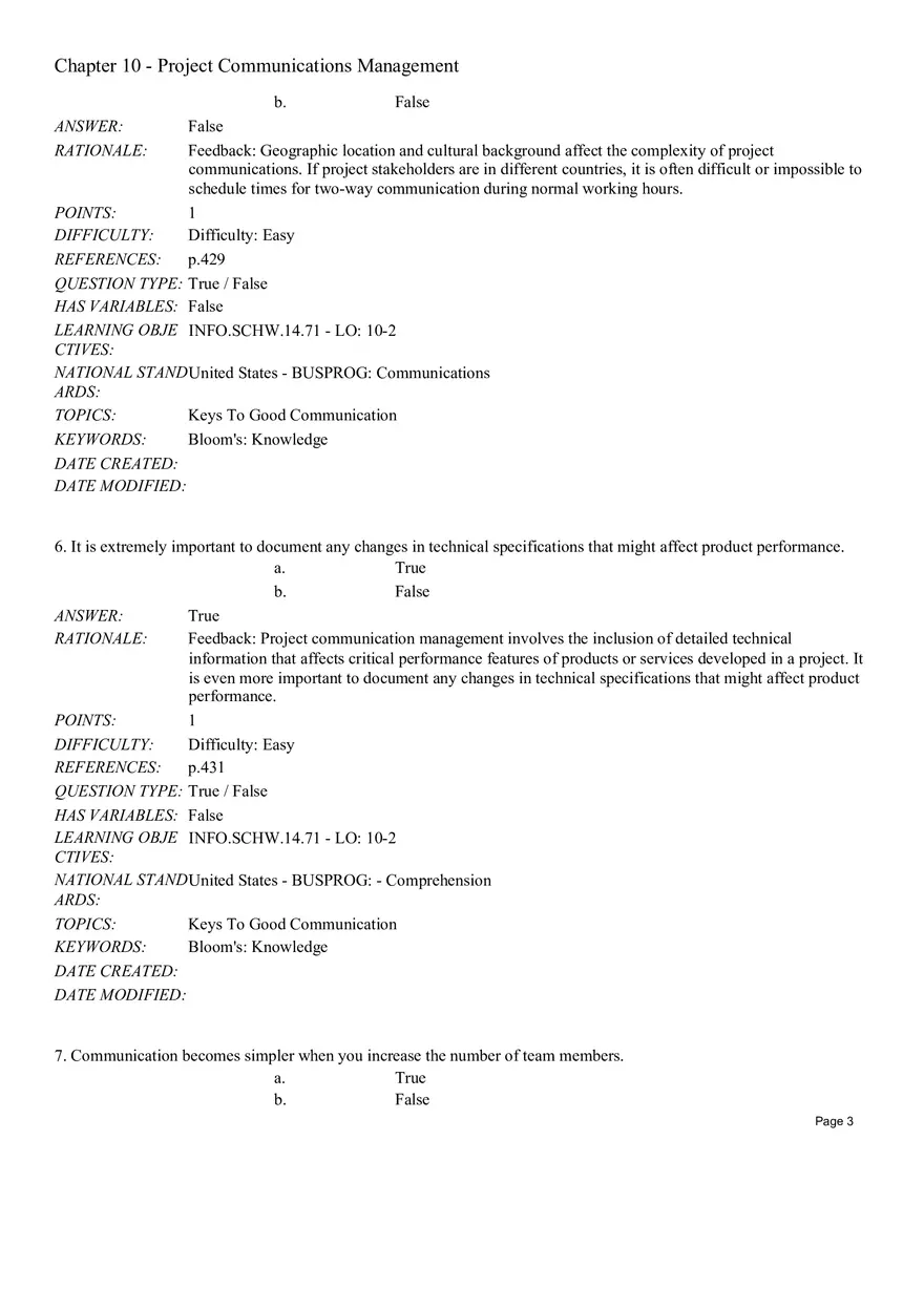 Chapter 10 - Project Communications Management True False - Page 3