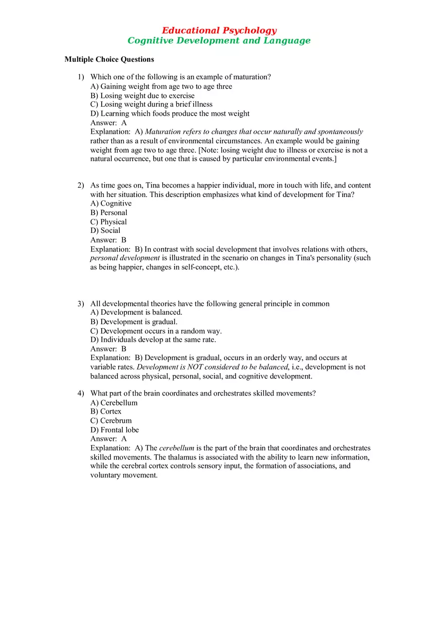Cognitive Development and Language Multiple Choice - Page 1