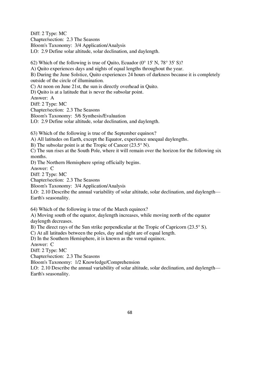 Chapter 2 Solar Energy to Earth and the Seasons Multiple Choice - Page 14