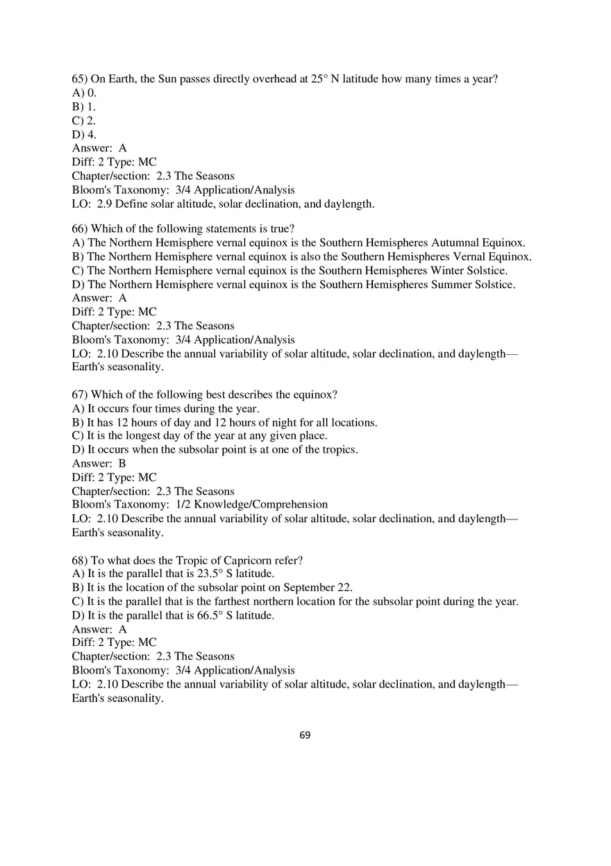 Chapter 2 Solar Energy to Earth and the Seasons Multiple Choice - Page 15