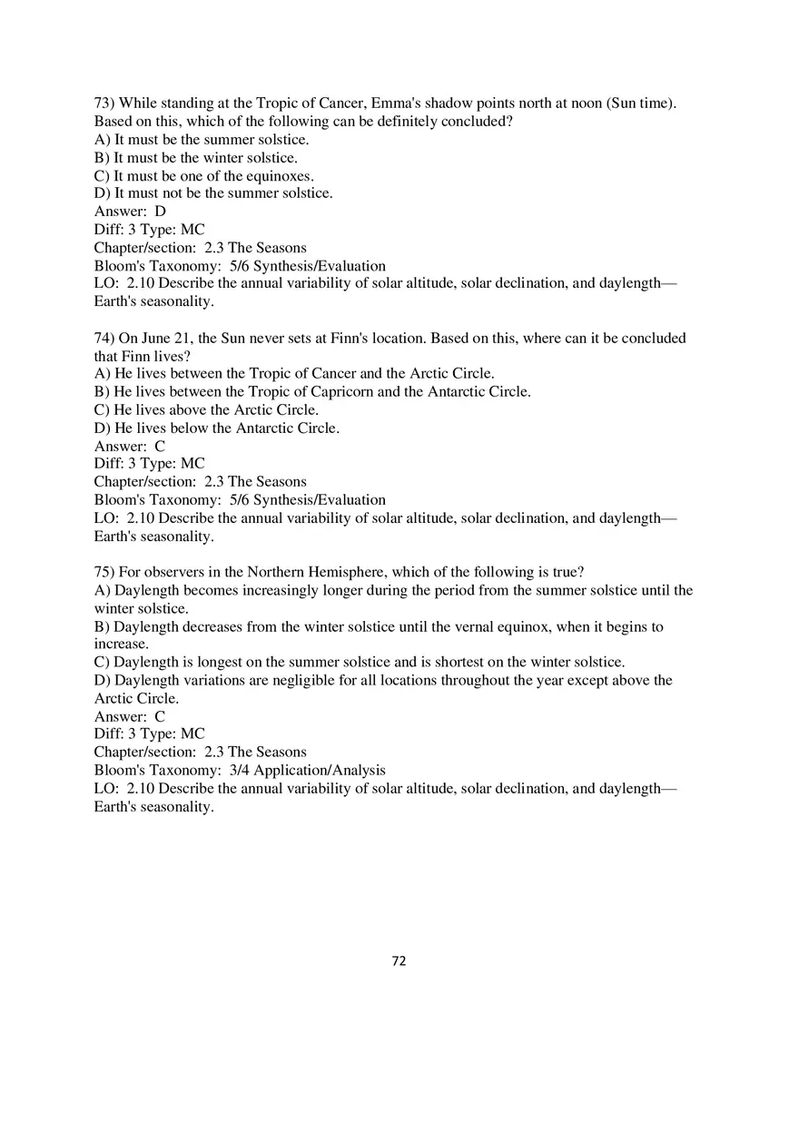 Chapter 2 Solar Energy to Earth and the Seasons Multiple Choice - Page 18