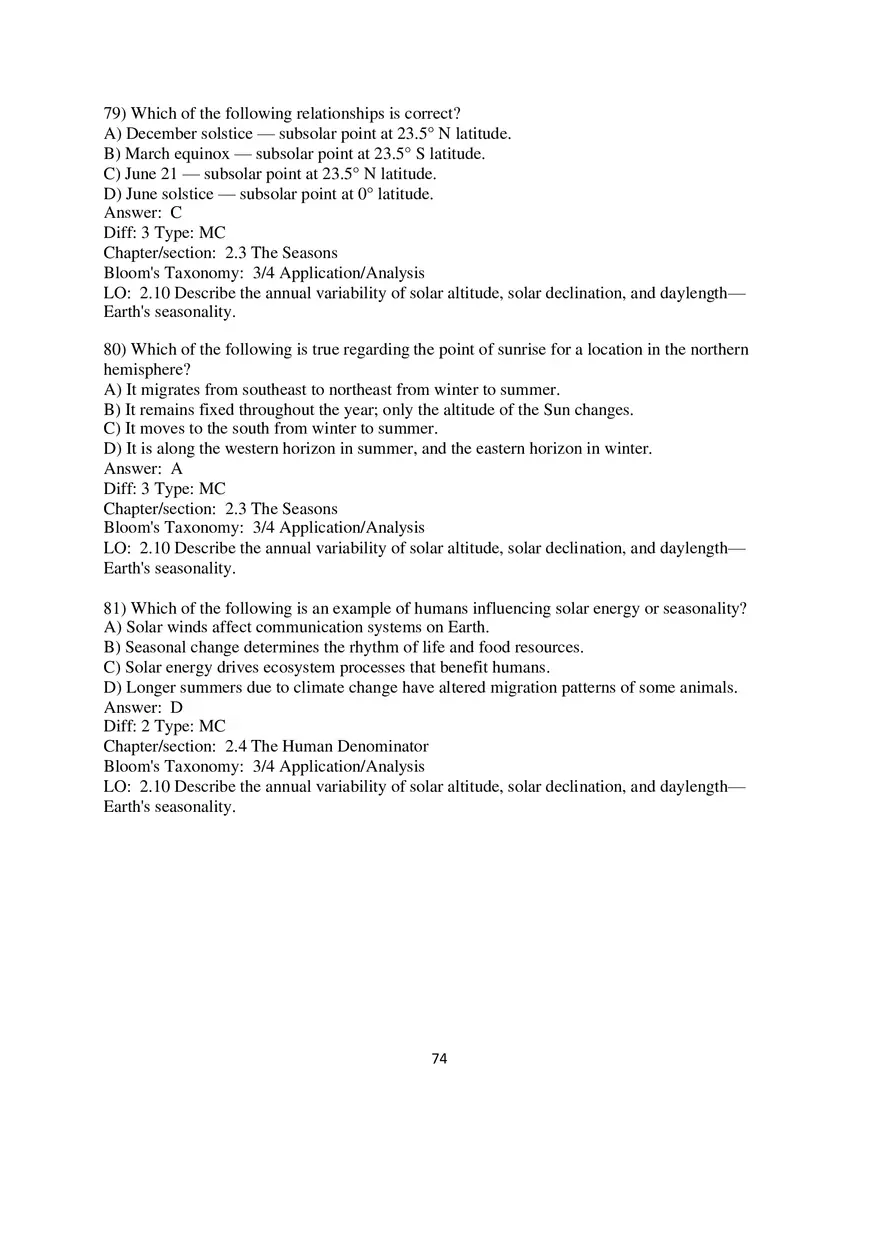 Chapter 2 Solar Energy to Earth and the Seasons Multiple Choice - Page 20