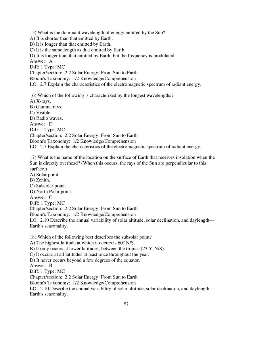 Chapter 2 Solar Energy to Earth and the Seasons Multiple Choice - Page 22