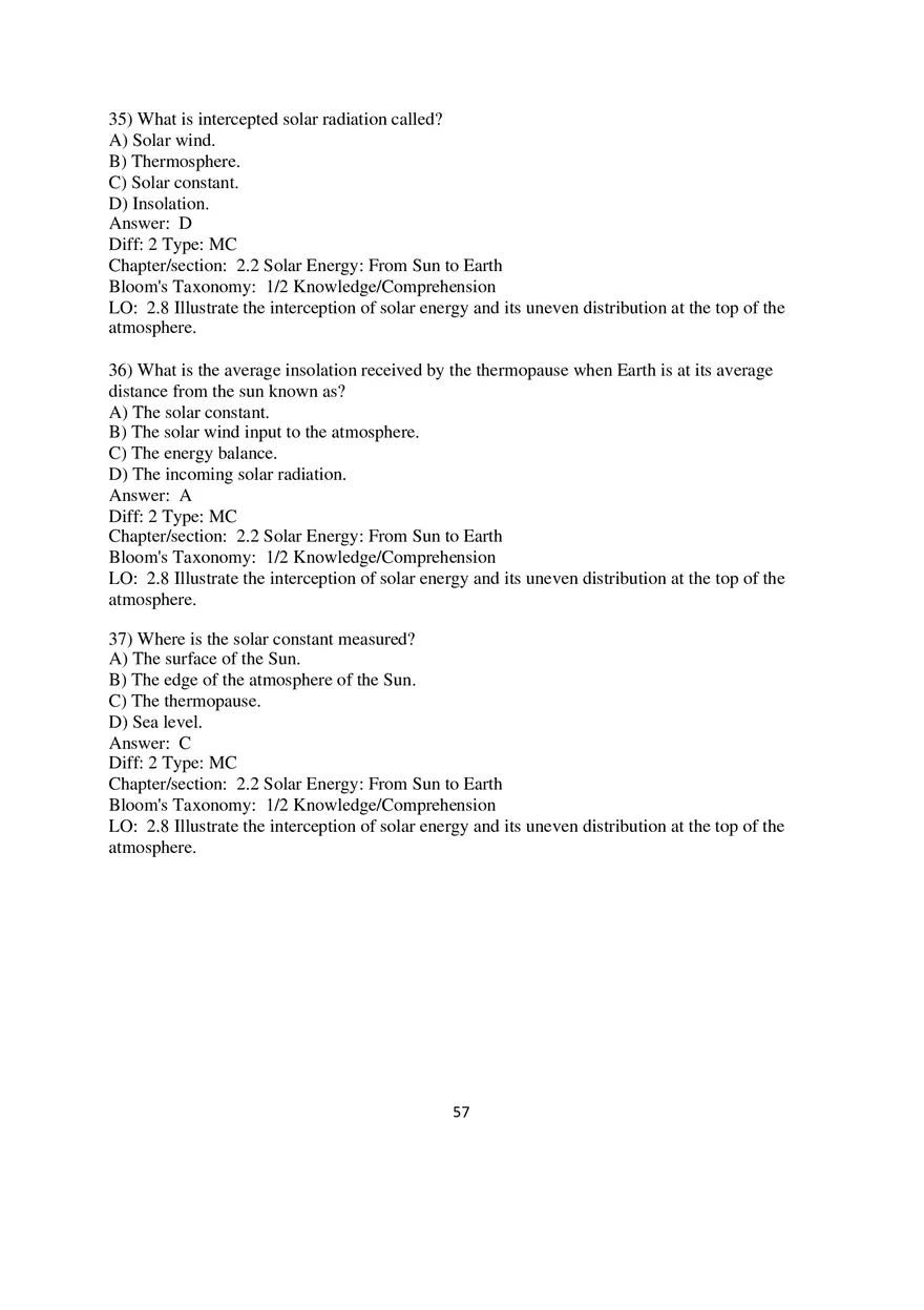 Chapter 2 Solar Energy to Earth and the Seasons Multiple Choice - Page 27