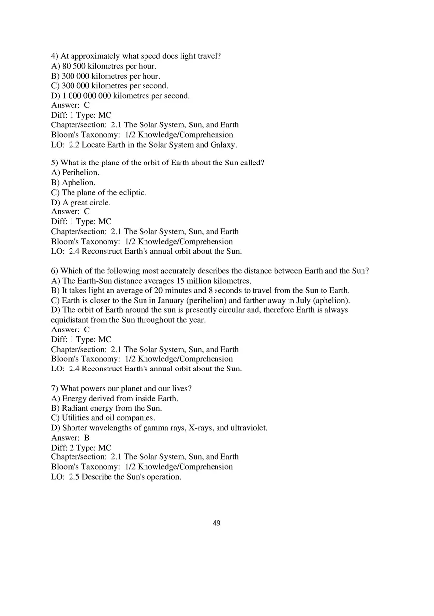 Chapter 2 Solar Energy to Earth and the Seasons Multiple Choice - Page 2