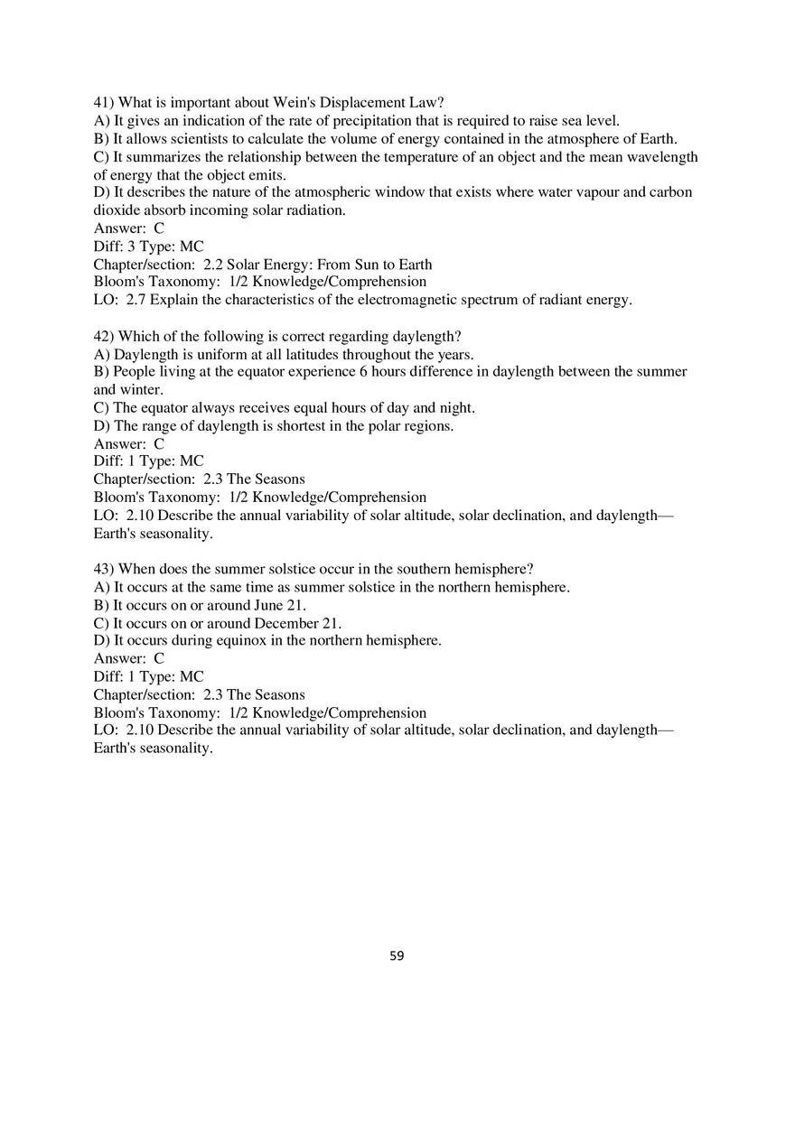 Chapter 2 Solar Energy to Earth and the Seasons Multiple Choice - Page 4
