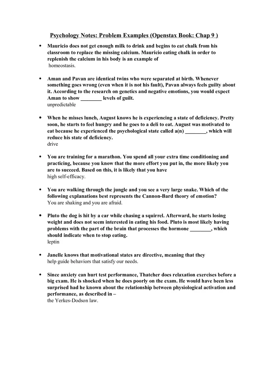 Psychology Notes Problem Examples (Openstax Book Chap 9 ) - Page 1