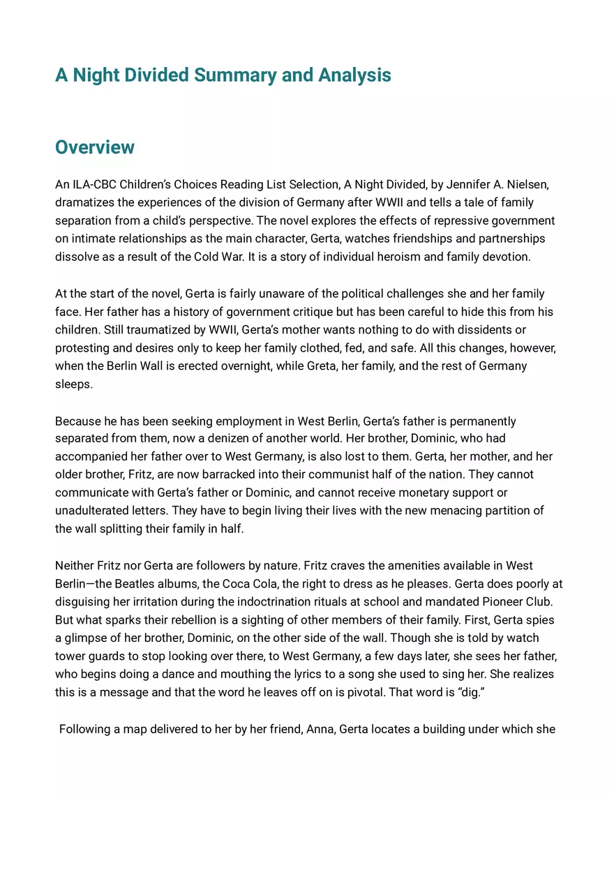 A Night Divided Summary and Analysis - Page 1