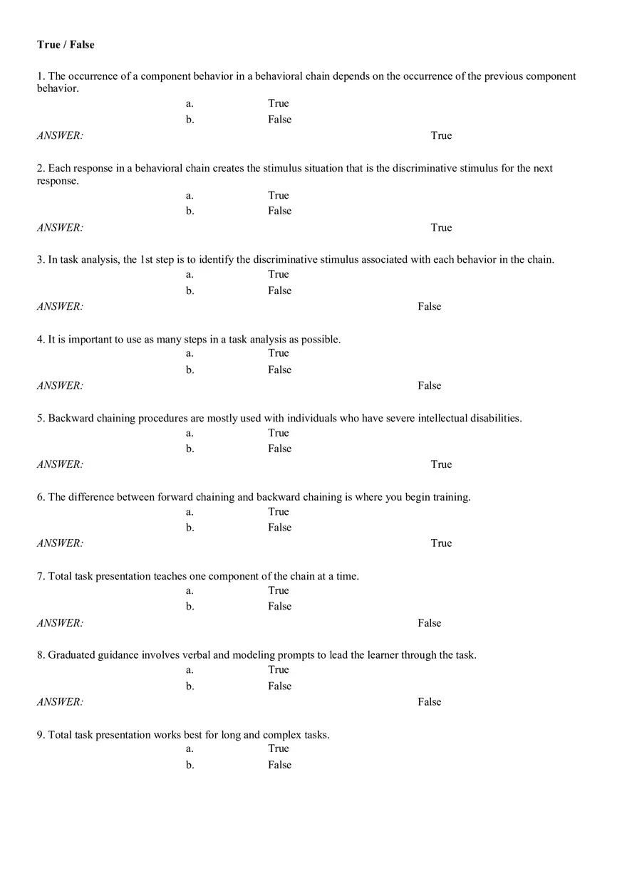 In Order for the Behavioral Chain to Continue to Occur, the Last Behavior in the Chain Must Be - Page 1