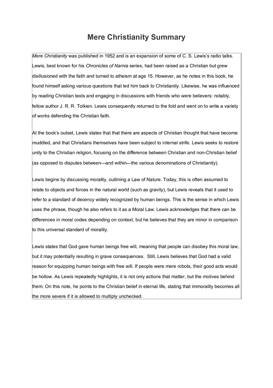 Mere Christianity Summary - Page 1