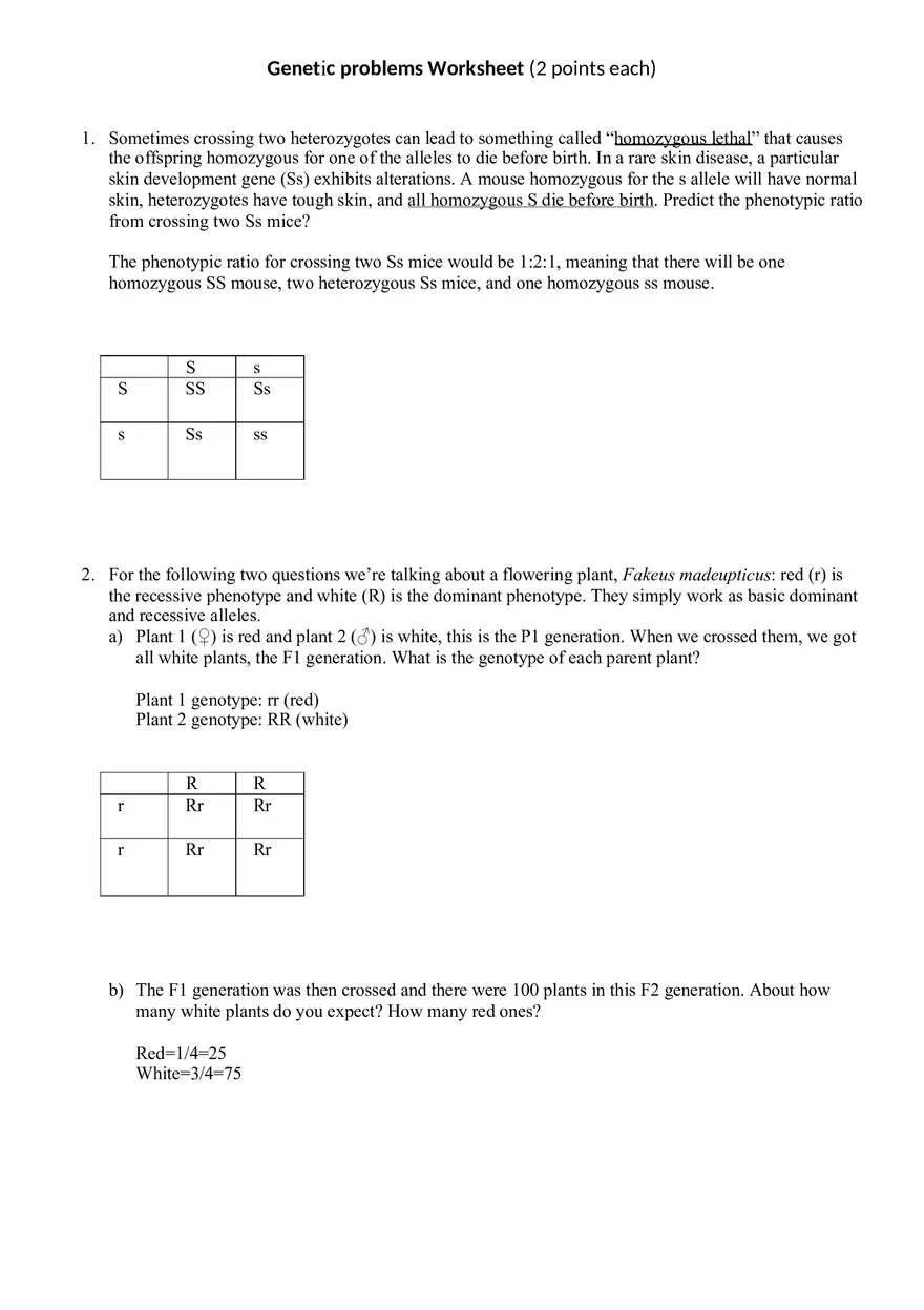 Genetic Problems Worksheet - Page 1
