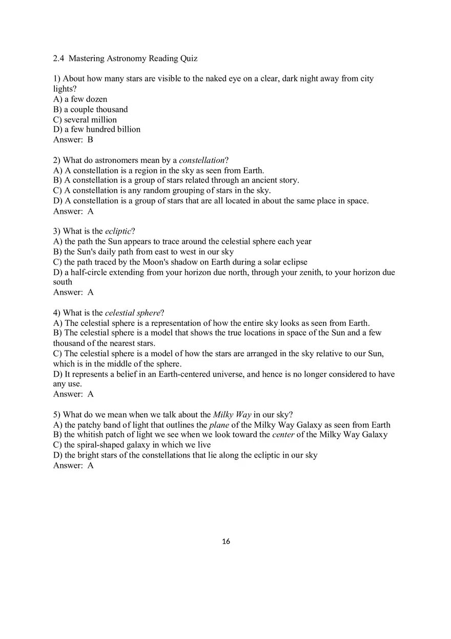 2.4 Mastering Astronomy Reading Quiz - Page 1