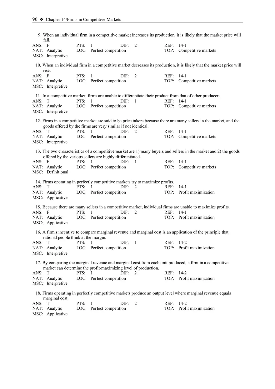 Chapter 14 Firms in Competitive Markets Multiple Choice True False - Page 2