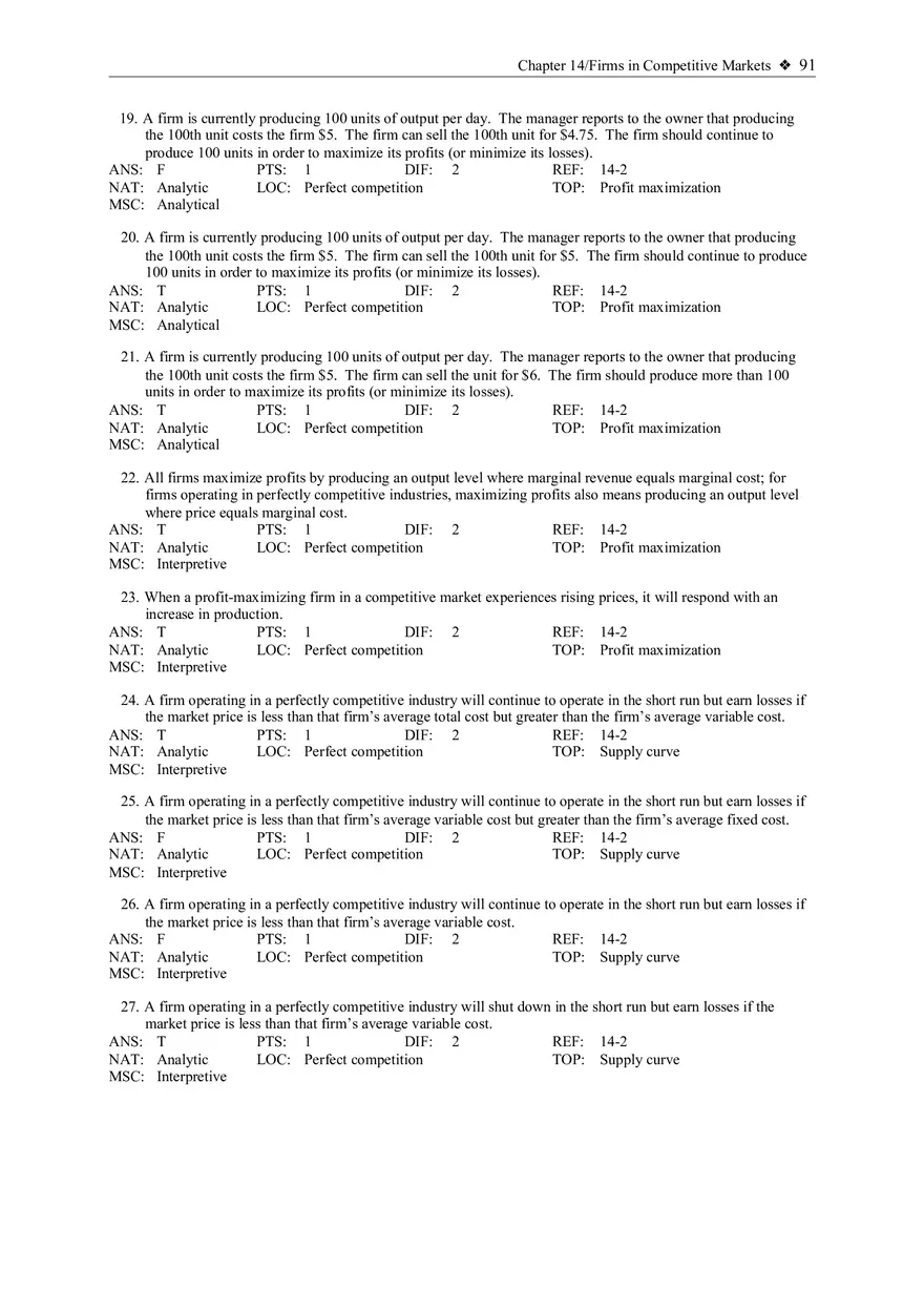 Chapter 14 Firms in Competitive Markets Multiple Choice True False - Page 3