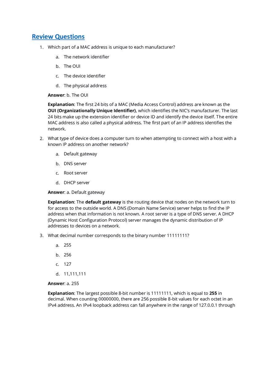 Network End of Chapter Review Questions - Page 1