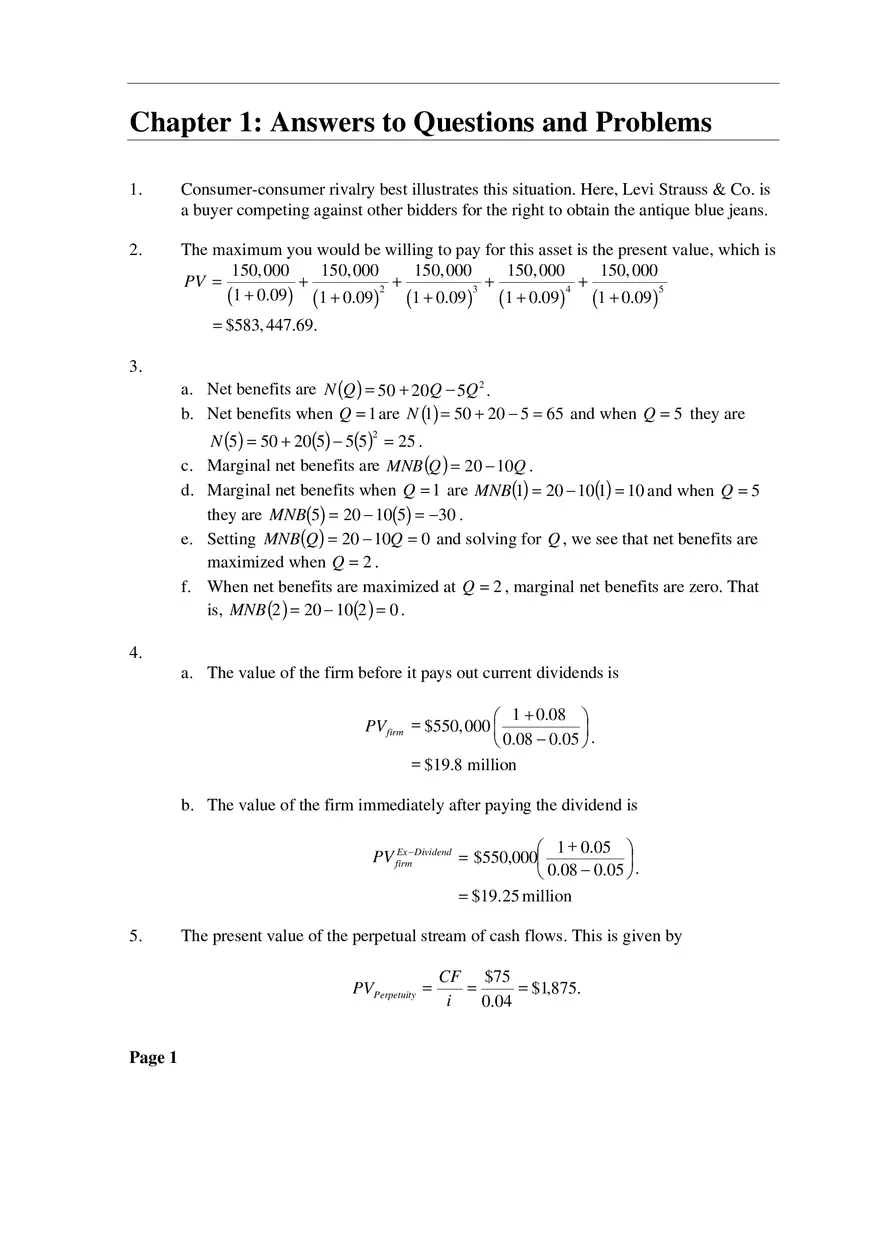 Managerial Economics Chapter 1 Answers to Questions and Problems - Page 1