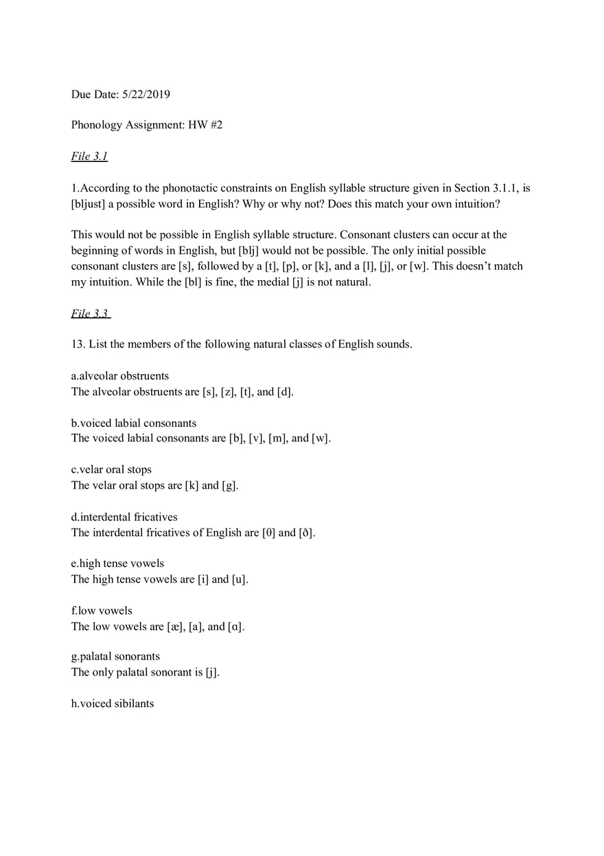 Phonology Assignment 2 - Page 1
